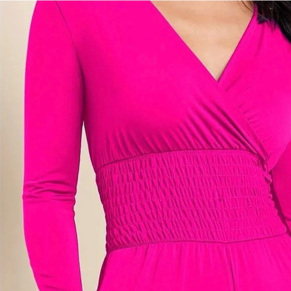Venus Hot Pink Women's Jumpsuit cinch waist slit wide leg xs - Picture 3 of 9